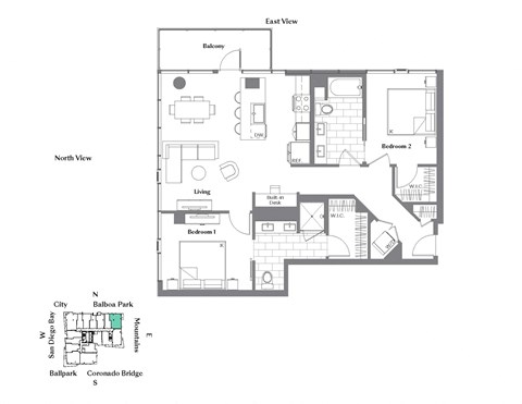 Floor plan for 2 beds, 2 baths, 1208 sqft